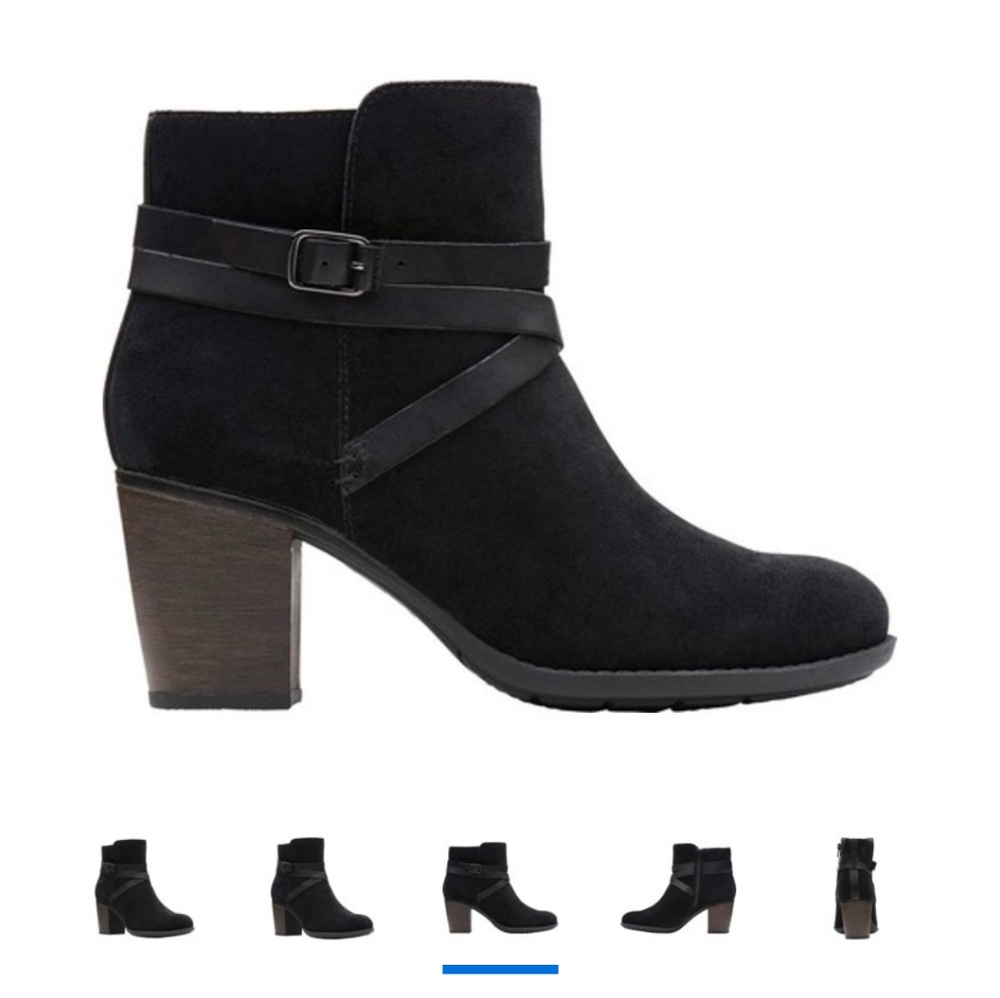 Clarks Black Suede Enfield Coco Heeled Ankle Boot Size 9 - Great condition!
